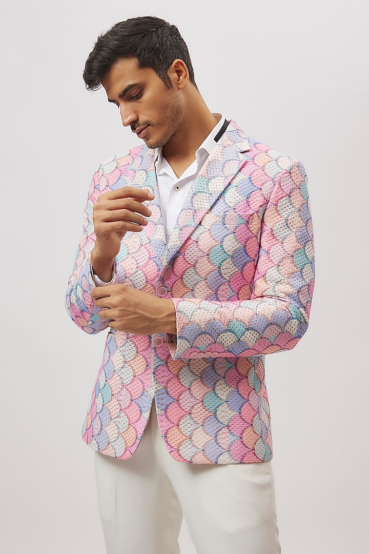 Multi-Colored Lucknowi Abstract Printed Blazer by Nero By Shaifali & Satya