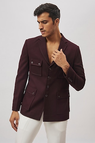 Wine Suiting Blazer by Nero By Shaifali & Satya