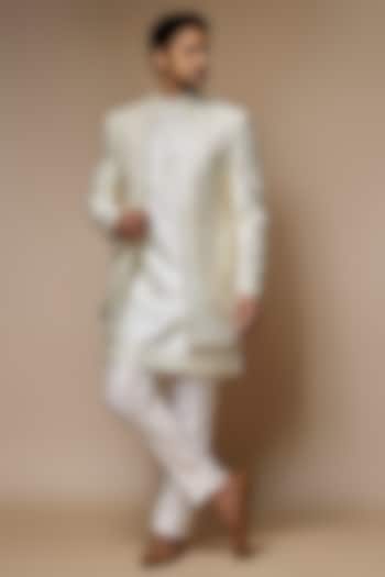 Ivory Silk Machine Embroidered Wedding Indowestern Set by Nero By Shaifali & Satya at Pernia's Pop Up Shop