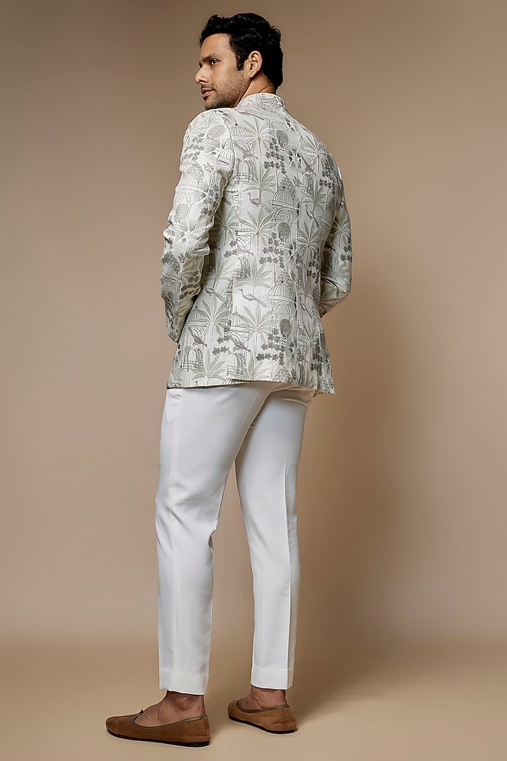 White Silk Thread Embroidered Jodhpuri Set by Nero By Shaifali & Satya at Pernia's Pop Up Shop