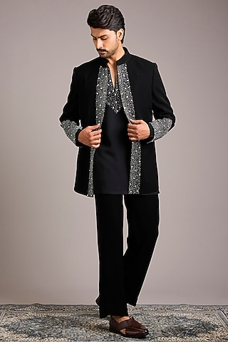 Black Boomario Hand Work Indowestern Set by Nero By Shaifali & Satya