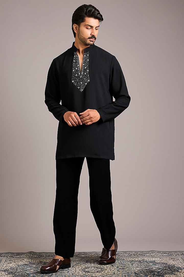 Black Boomario Hand Work Wedding Indowestern Set by Nero By Shaifali & Satya at Pernia's Pop Up Shop