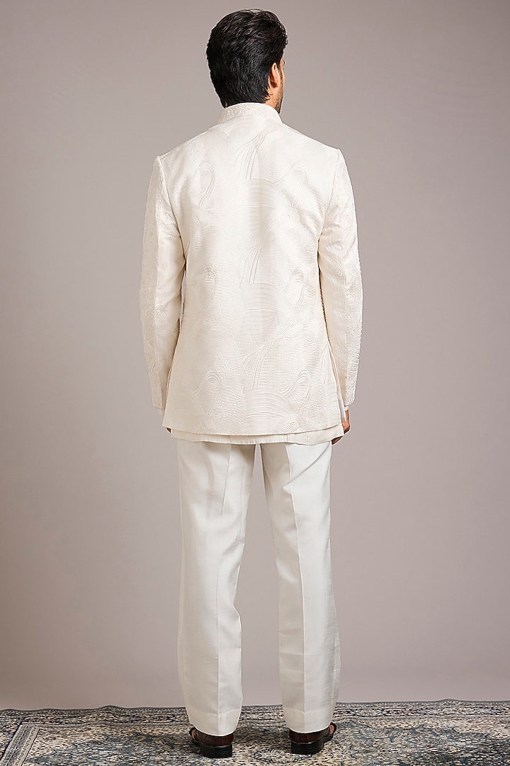 White Silk Hand Work Wedding Indowestern Set by Nero By Shaifali & Satya at Pernia's Pop Up Shop