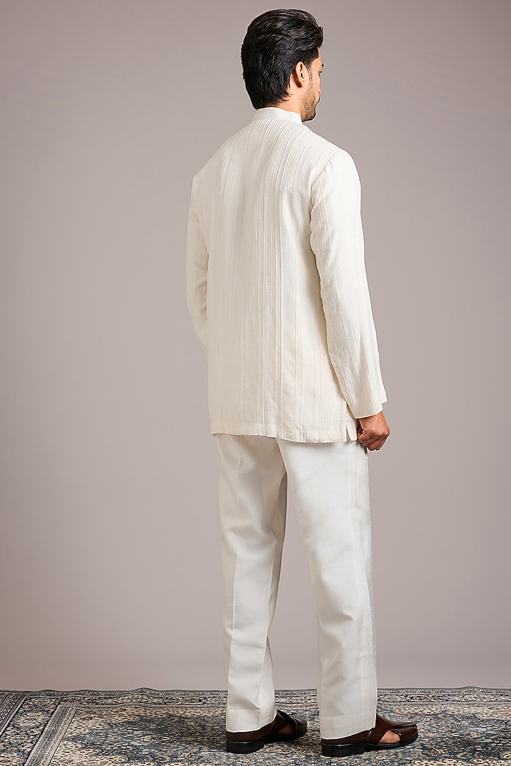 White Silk Hand Work Wedding Indowestern Set by Nero By Shaifali & Satya at Pernia's Pop Up Shop