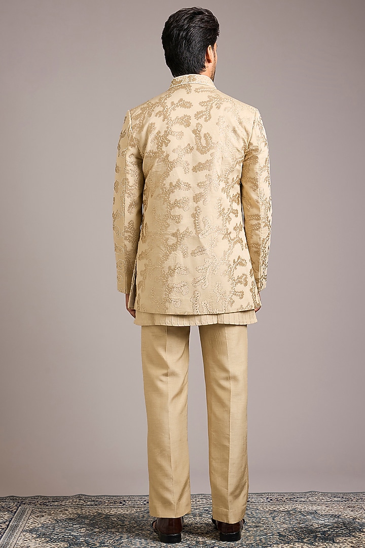 Beige Silk Hand Work Wedding Indowestern Set by Nero By Shaifali & Satya at Pernia's Pop Up Shop