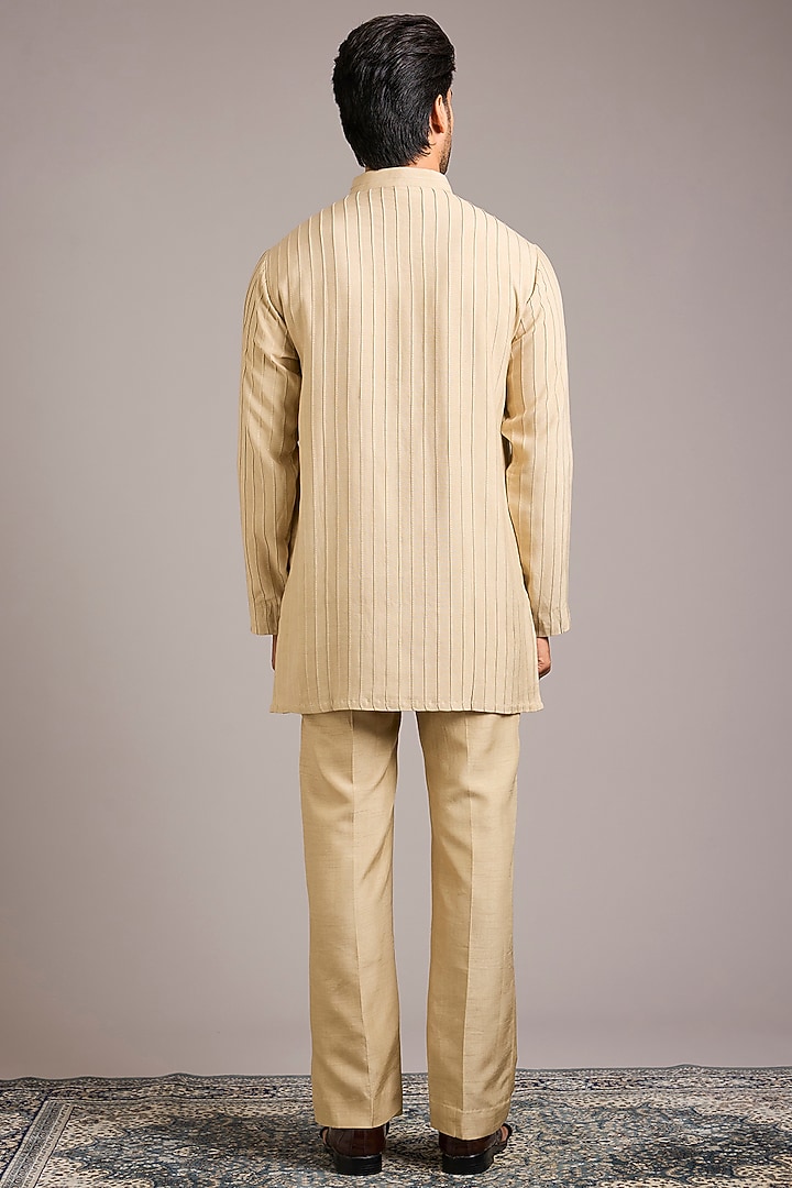 Beige Silk Hand Work Wedding Indowestern Set by Nero By Shaifali & Satya at Pernia's Pop Up Shop