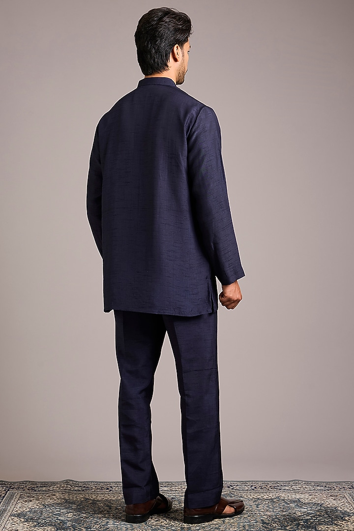Blue Silk Hand Work Groom Indowestern Set by Nero By Shaifali & Satya at Pernia's Pop Up Shop