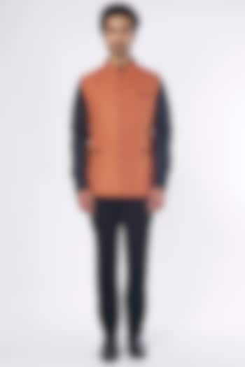 Orange Matka Silk Bundi Jacket Set by Nero by Shaifali & Satya at Pernia's Pop Up Shop