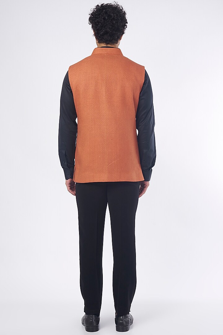Orange Matka Silk Bundi Jacket Set by Nero by Shaifali & Satya at Pernia's Pop Up Shop
