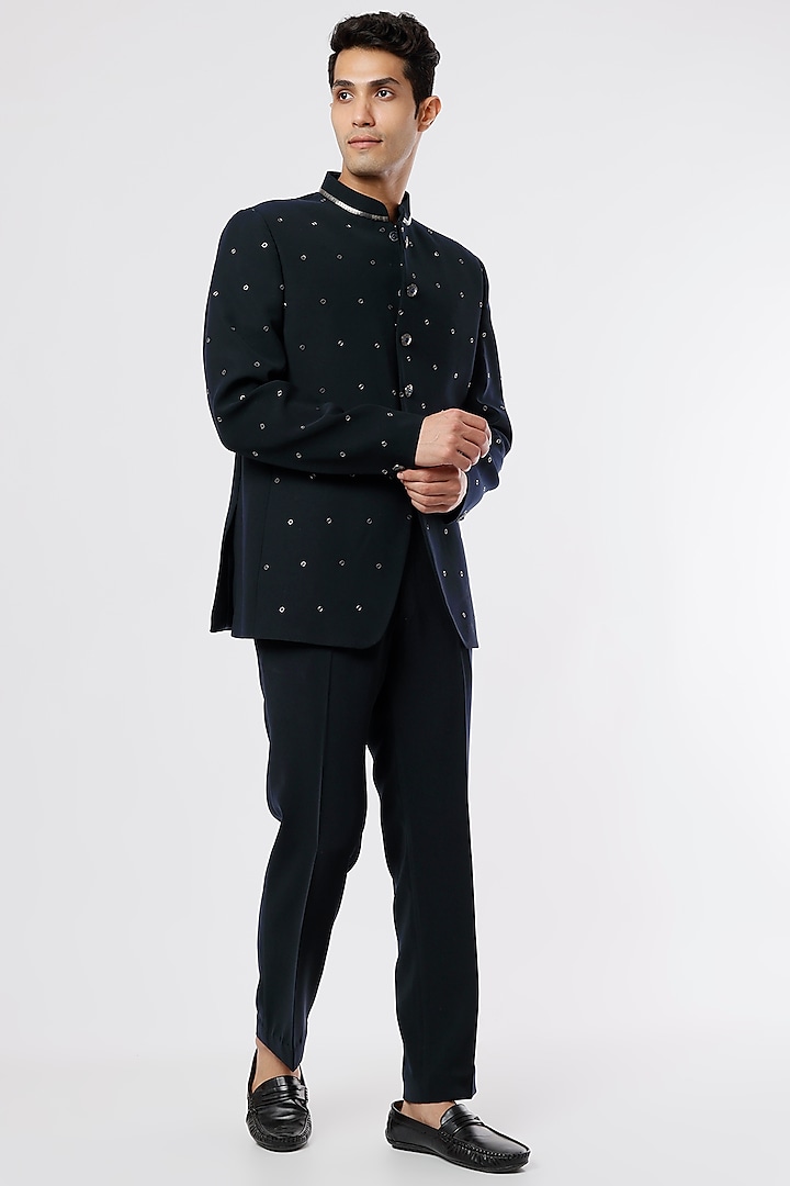 Navy Blue Boomario Jodhpuri Jacket Set by Nero by Shaifali & Satya