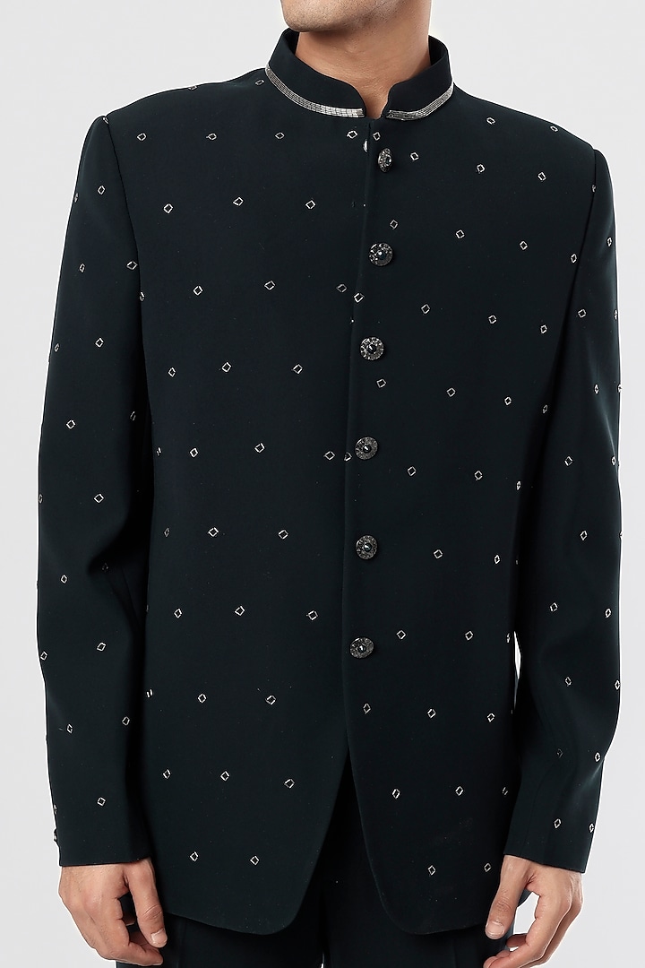 Navy Blue Boomario Jodhpuri Jacket Set by Nero by Shaifali & Satya at Pernia's Pop Up Shop