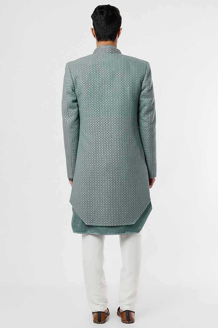 Grey Lucknowi Open Wedding Indowestern Jacket Set by Nero by Shaifali & Satya at Pernia's Pop Up Shop