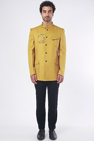 Mustard Embroidered Jodhpuri Jacket Set by Nero by Shaifali & Satya