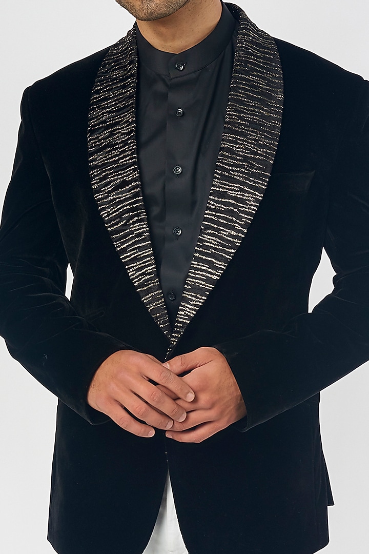 Black Suede Blazer Set by Nero by Shaifali & Satya at Pernia's Pop Up Shop