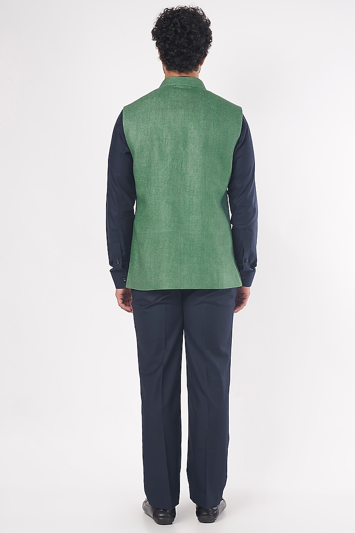 Green Matka Silk Bundi Jacket Set by Nero by Shaifali & Satya at Pernia's Pop Up Shop