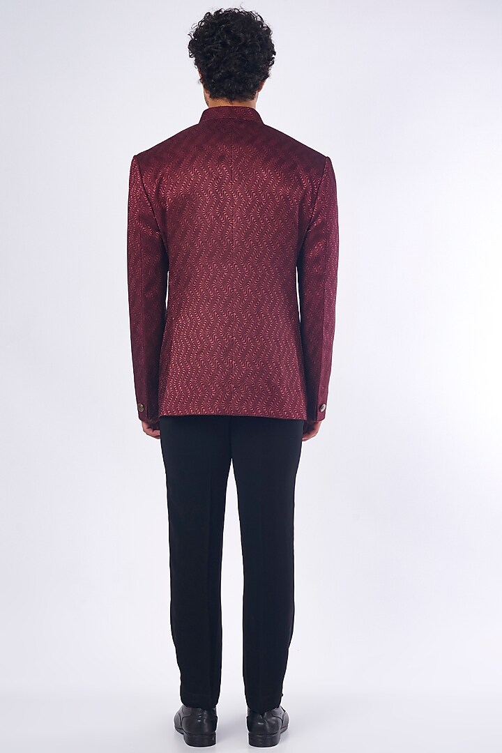 Maroon Printed Jodhpuri Jacket Set by Nero by Shaifali & Satya at Pernia's Pop Up Shop