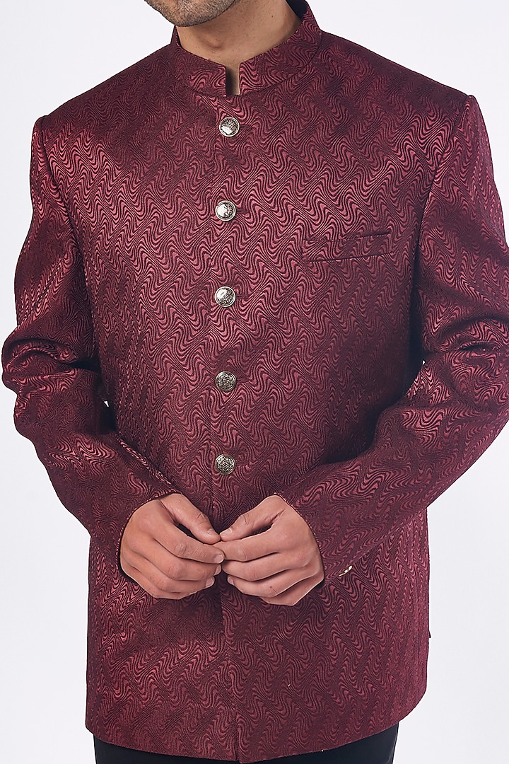 Maroon Printed Jodhpuri Jacket Set by Nero by Shaifali & Satya at Pernia's Pop Up Shop