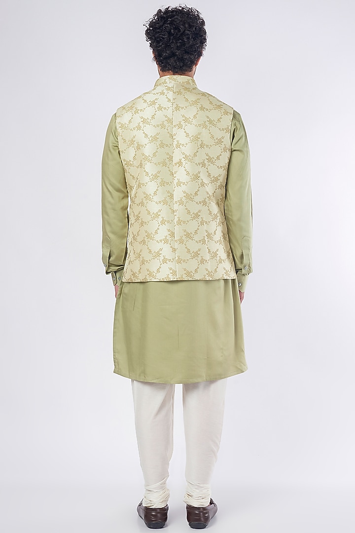 Beige Jacquard Bundi Jacket Set by Nero by Shaifali & Satya at Pernia's Pop Up Shop