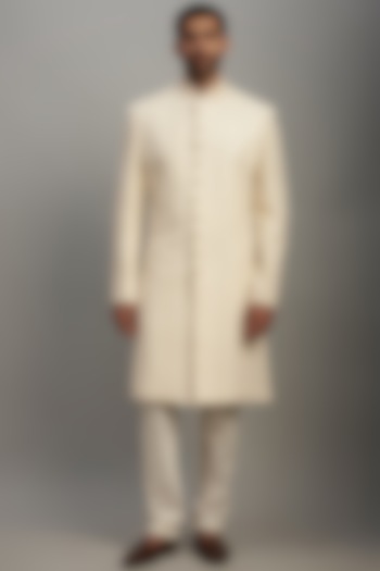 Ivory Lucknowi Embroidered Wedding Sherwani Set by Nero by Shaifali & Satya at Pernia's Pop Up Shop