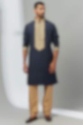 Blue Silk Embroidered Kurta Set by Nero by Shaifali & Satya at Pernia's Pop Up Shop