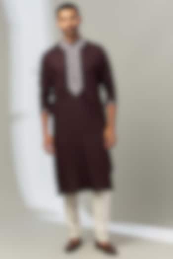 Maroon Cotton Embroidered Kurta Set by Nero by Shaifali & Satya at Pernia's Pop Up Shop