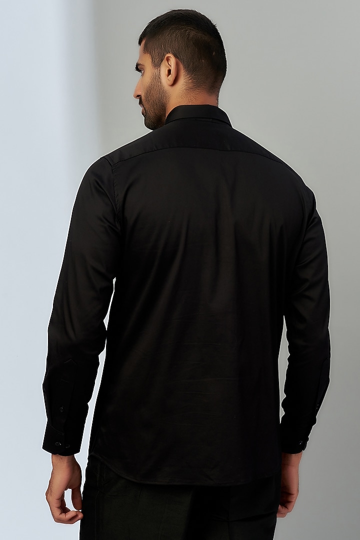 Black Cotton Embroidered Party Wear Shirt by Nero by Shaifali & Satya at Pernia's Pop Up Shop
