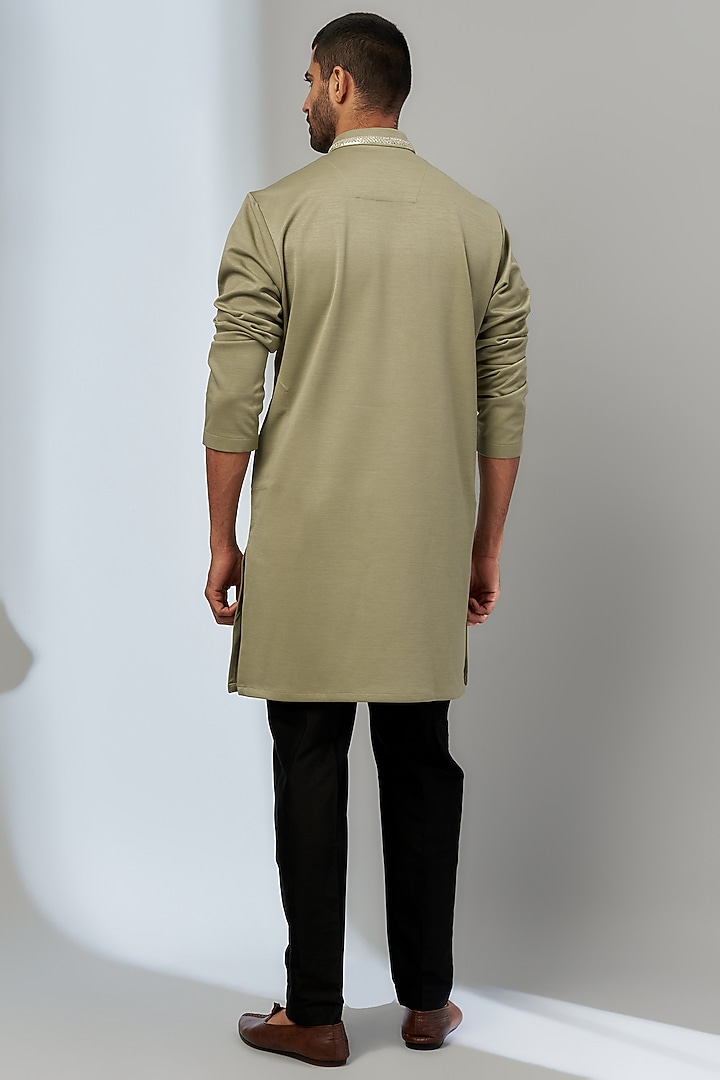 Green Suiting Embroidered Kurta Set by Nero by Shaifali & Satya at Pernia's Pop Up Shop