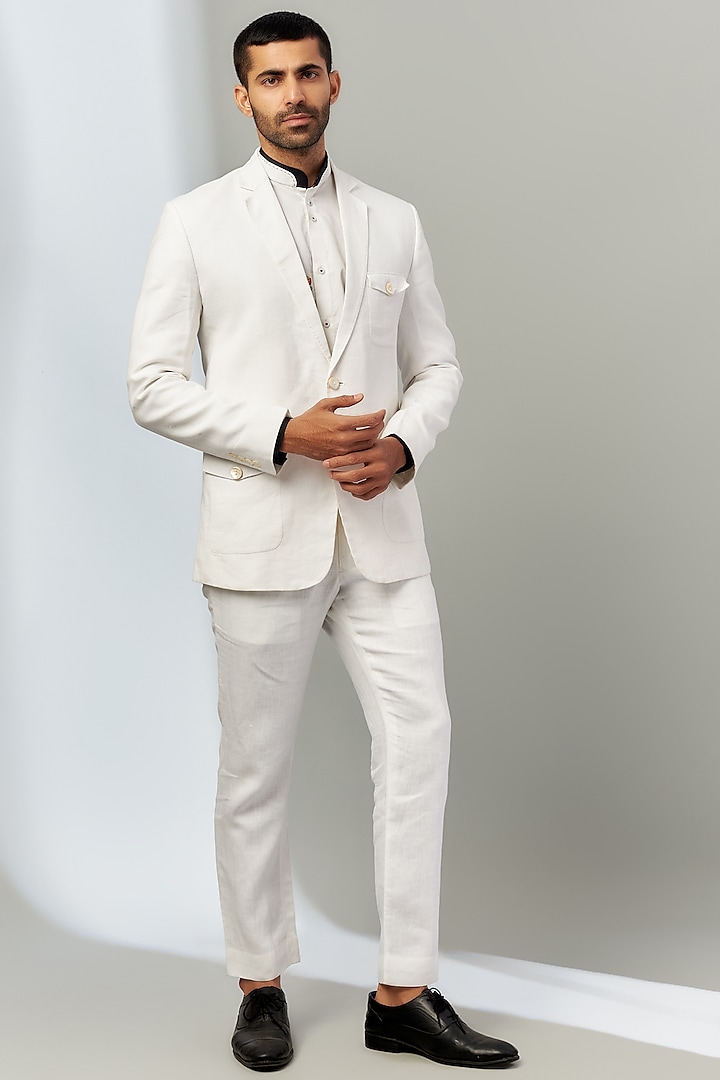 White Linen Blazer Set by Nero by Shaifali & Satya