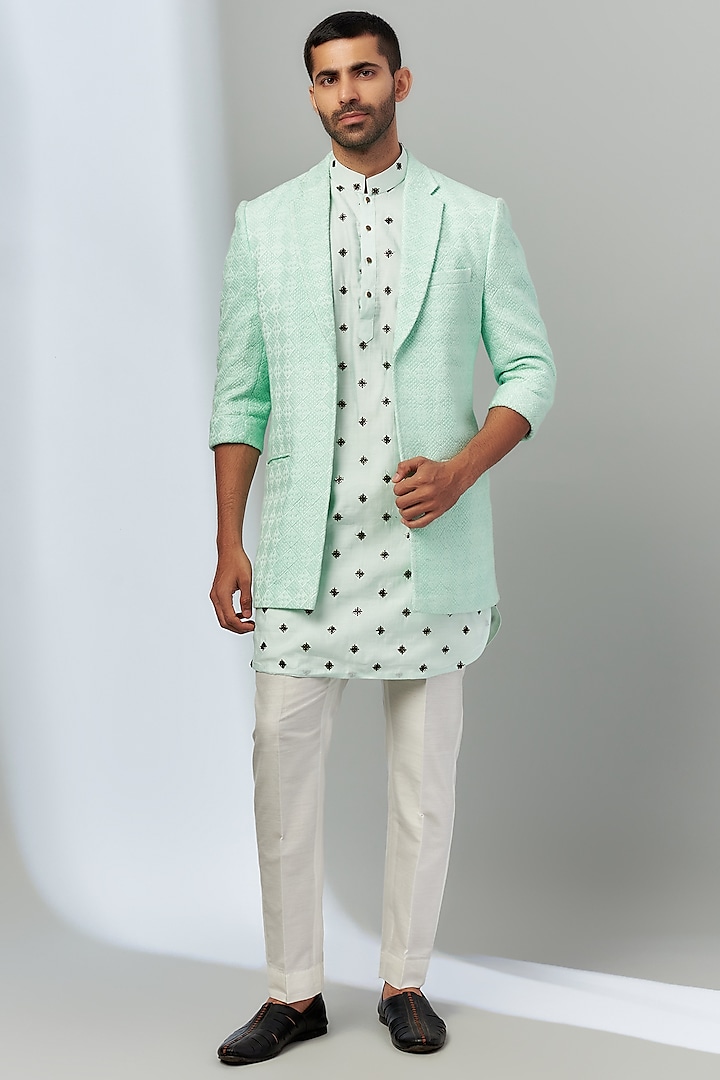 Mint Lucknowi Indo-Western Jacket Set by Nero by Shaifali & Satya