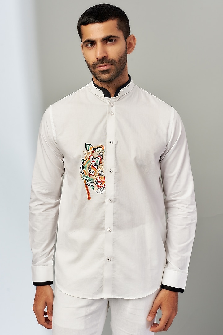 White Cotton Embroidered Shirt by Nero by Shaifali & Satya