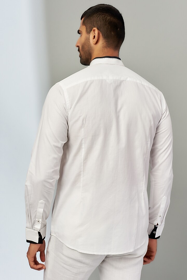 White Cotton Embroidered Party Wear Shirt by Nero by Shaifali & Satya at Pernia's Pop Up Shop