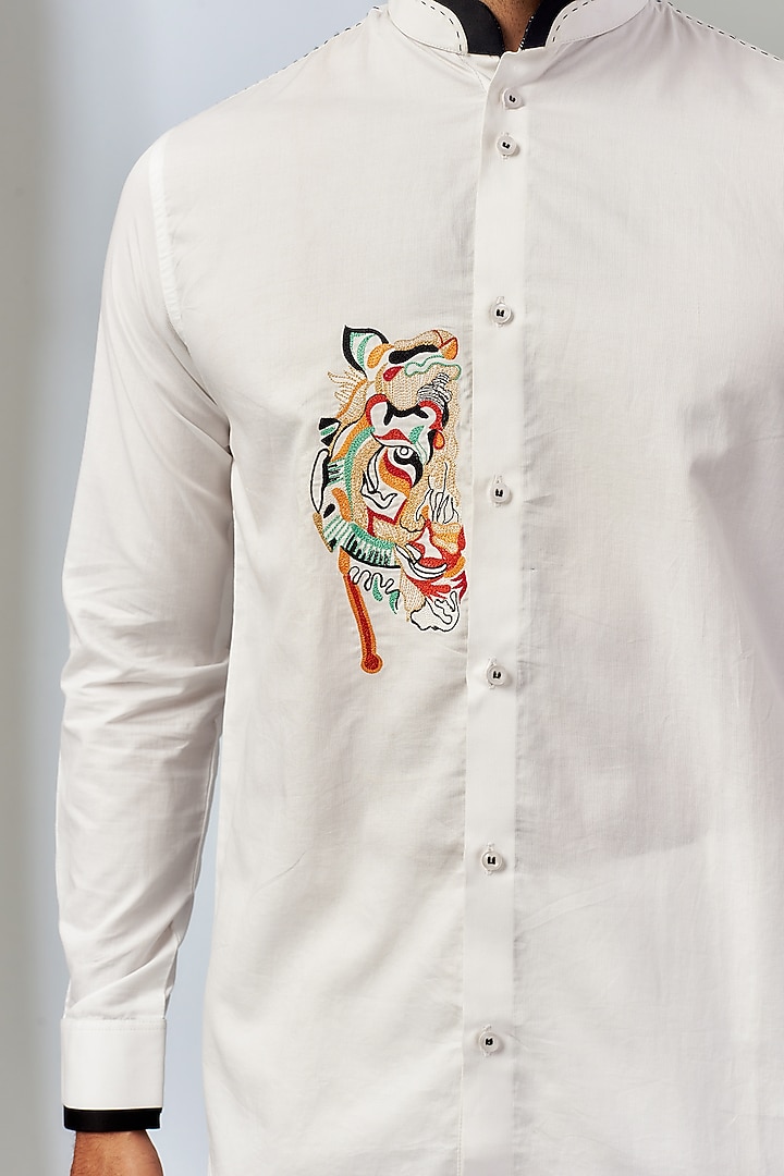 White Cotton Embroidered Party Wear Shirt by Nero by Shaifali & Satya at Pernia's Pop Up Shop