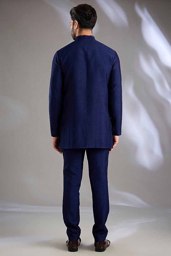 Blue Lucknowi Handwork Open Jacket Set by Nero By Shaifali & Satya at Pernia's Pop Up Shop