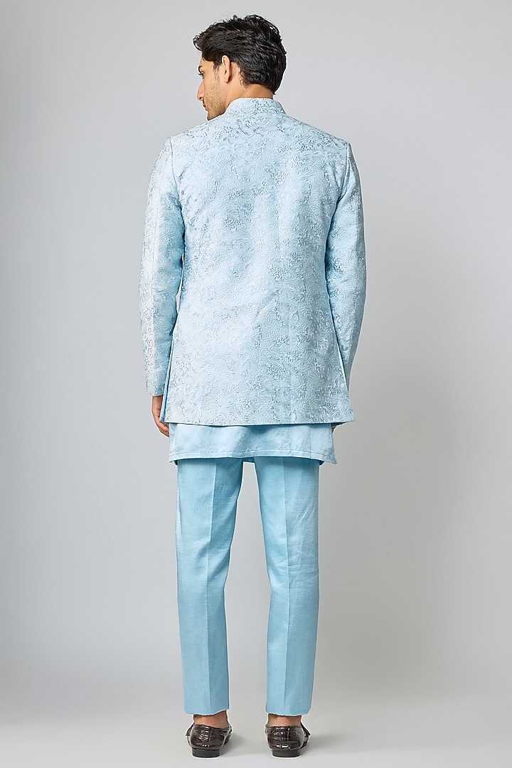 Light Blue Silk Indo-Western Set by Nero By Shaifali & Satya at Pernia's Pop Up Shop