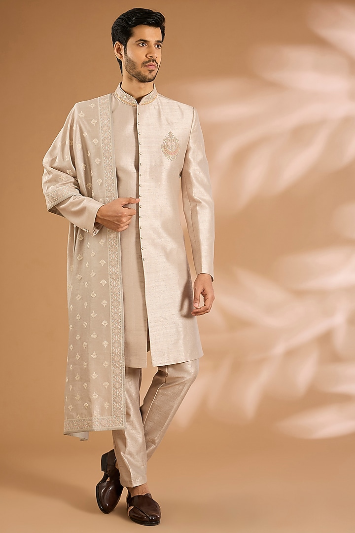 Pink Silk Wedding Sherwani Set by Nero by Shaifali & Satya at Pernia's Pop Up Shop