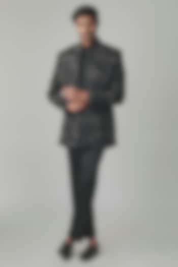 Black Lucknowi Cutdana & Poth Embroidered Open Jacket Set by Nero By Shaifali & Satya at Pernia's Pop Up Shop