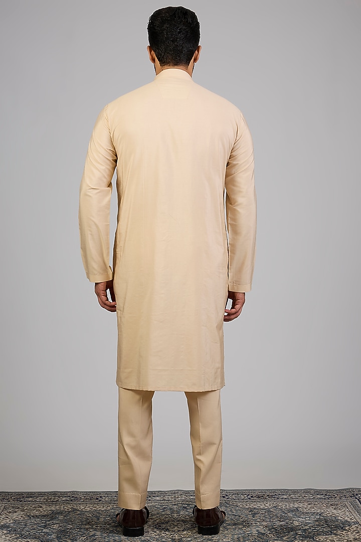 Beige Lucknowi Silk Groom Sherwani Set by Nero By Shaifali & Satya at Pernia's Pop Up Shop