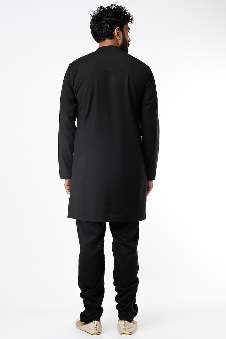 Black Handloom Linen Silk Kurta by Nero by Shaifali & Satya at Pernia's Pop Up Shop