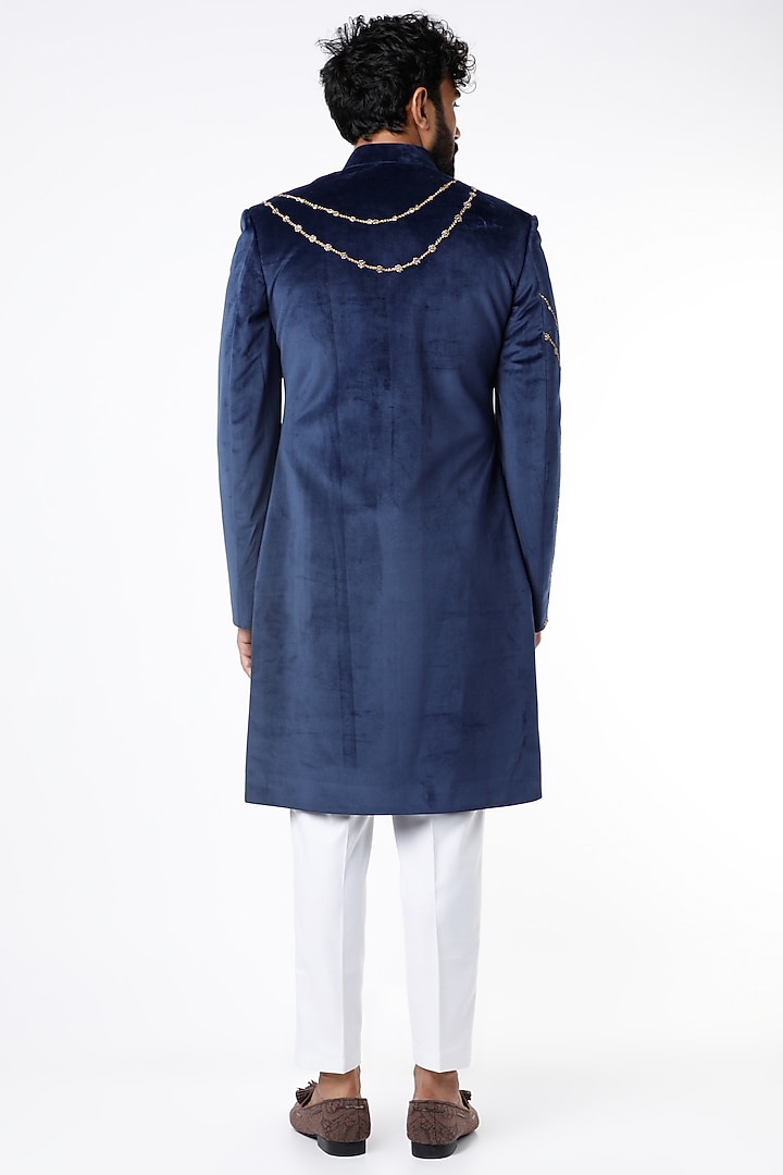 Royal Blue Embroidered Wedding Sherwani Set by Nero by Shaifali & Satya at Pernia's Pop Up Shop