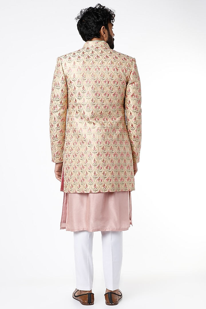 Pink Silk Kurta Set With Wedding Indowestern Jacket by Nero by Shaifali & Satya at Pernia's Pop Up Shop