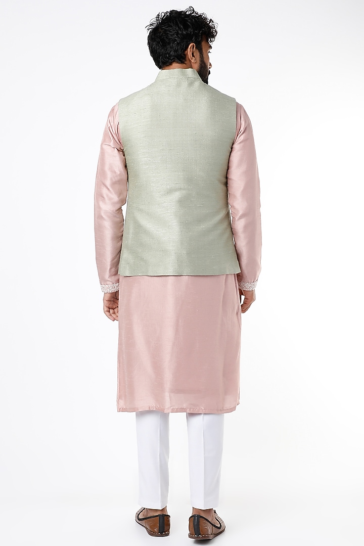 Pink Silk Kurta Set With Wedding Indowestern Jacket by Nero by Shaifali & Satya at Pernia's Pop Up Shop
