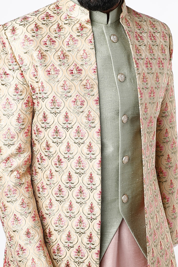 Pink Silk Kurta Set With Wedding Indowestern Jacket by Nero by Shaifali & Satya at Pernia's Pop Up Shop