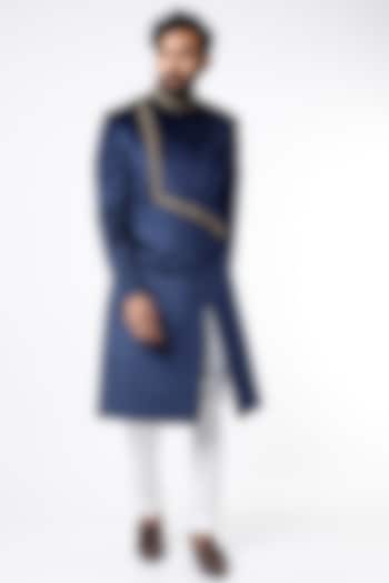 Blue Boomario Embroidered Indo Western Set by Nero by Shaifali & Satya at Pernia's Pop Up Shop