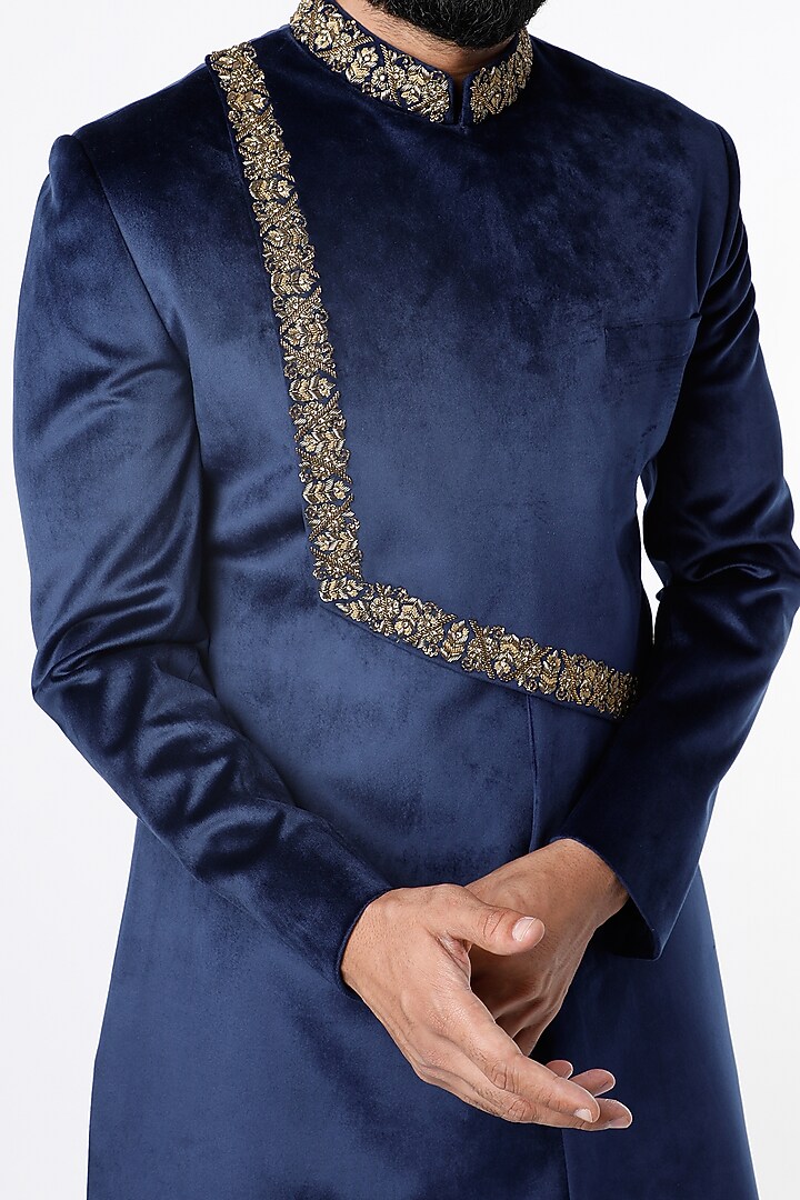 Blue Boomario Embroidered Indo Western Set by Nero by Shaifali & Satya at Pernia's Pop Up Shop