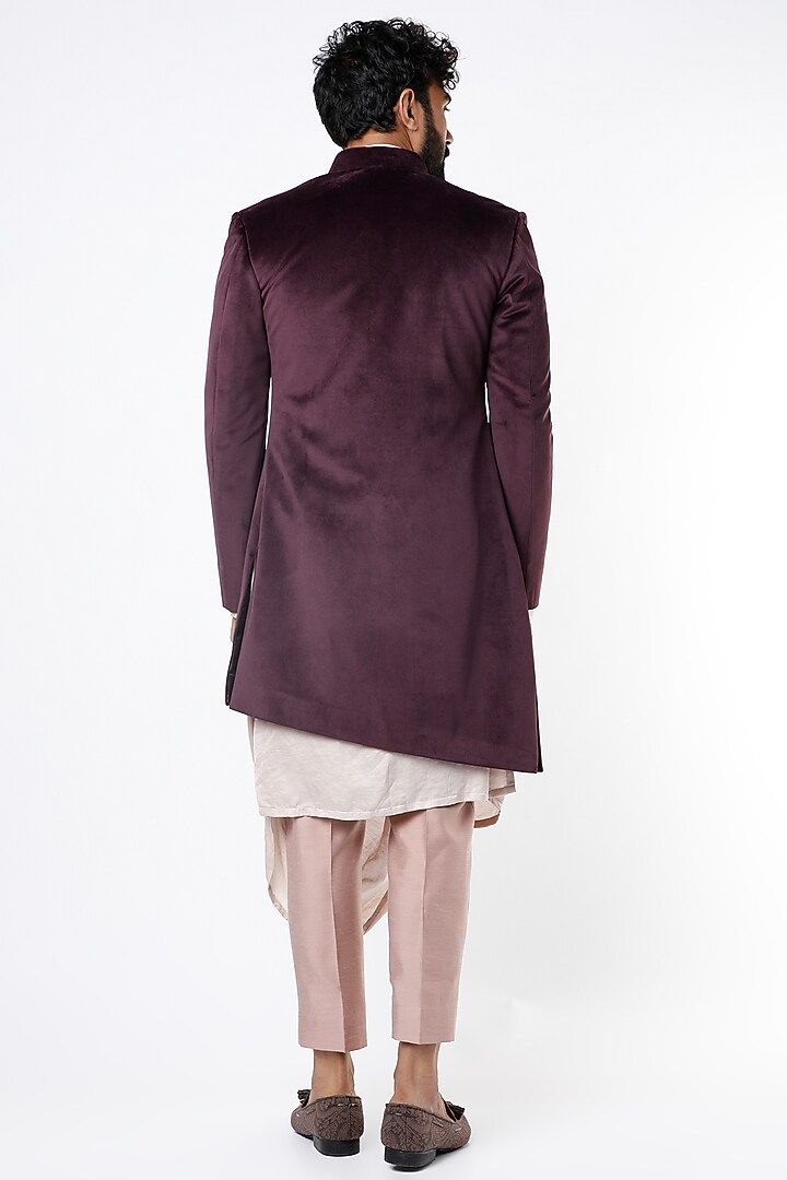Pink Suede Kurta Set With Wedding Indowestern Jacket by Nero by Shaifali & Satya at Pernia's Pop Up Shop
