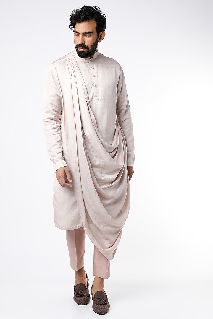 Pink Suede Kurta Set With Wedding Indowestern Jacket by Nero by Shaifali & Satya at Pernia's Pop Up Shop