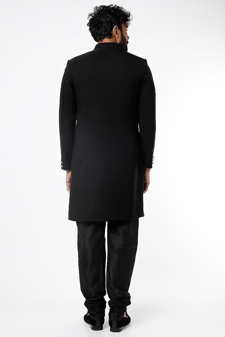Black Embroidered Indo Western Wedding Sherwani Set by Nero by Shaifali & Satya at Pernia's Pop Up Shop