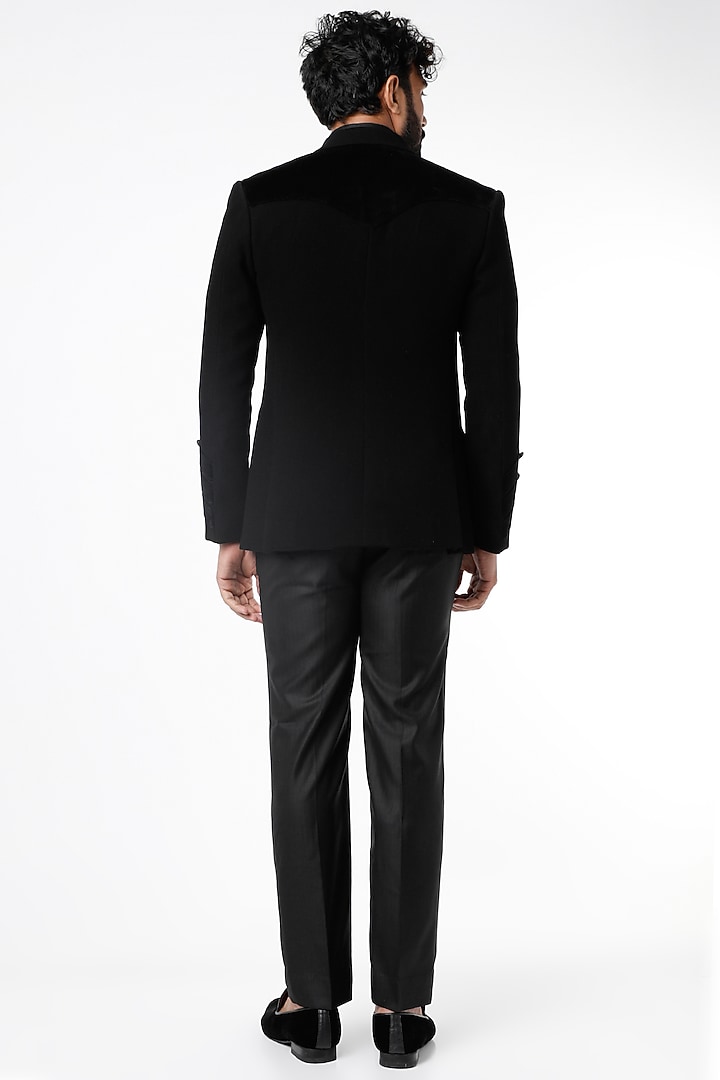 Black Dobby Silk Lion Embroidered Blazer Set by Nero by Shaifali & Satya at Pernia's Pop Up Shop