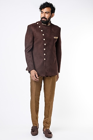 Brown Embroidered Jodhpuri Bandhgala Jacket Set by Nero by Shaifali & Satya