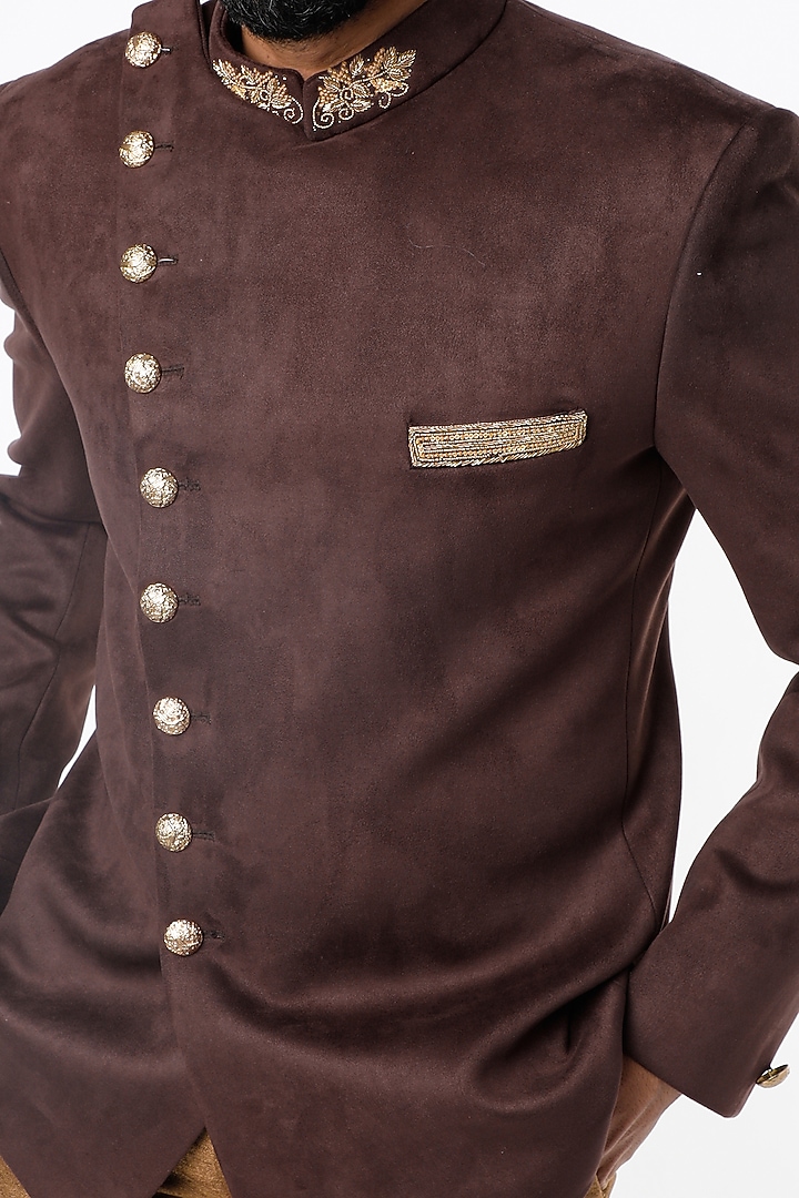 Brown Embroidered Jodhpuri Wedding Bandhgala Jacket Set by Nero by Shaifali & Satya at Pernia's Pop Up Shop